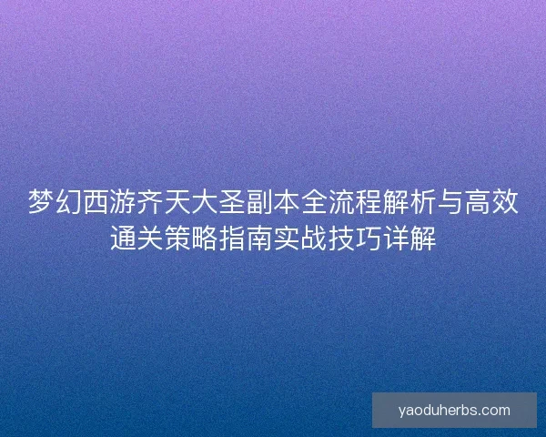 梦幻西游齐天大圣副本全流程解析与高效通关策略指南实战技巧详解