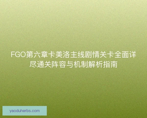 FGO第六章卡美洛主线剧情关卡全面详尽通关阵容与机制解析指南