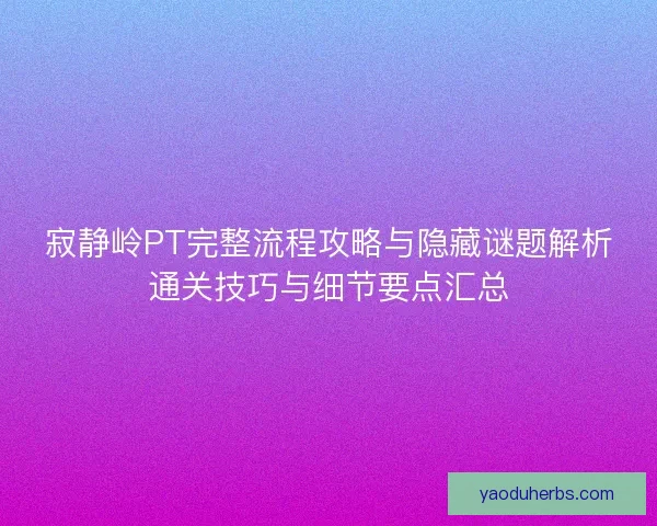 寂静岭PT完整流程攻略与隐藏谜题解析通关技巧与细节要点汇总